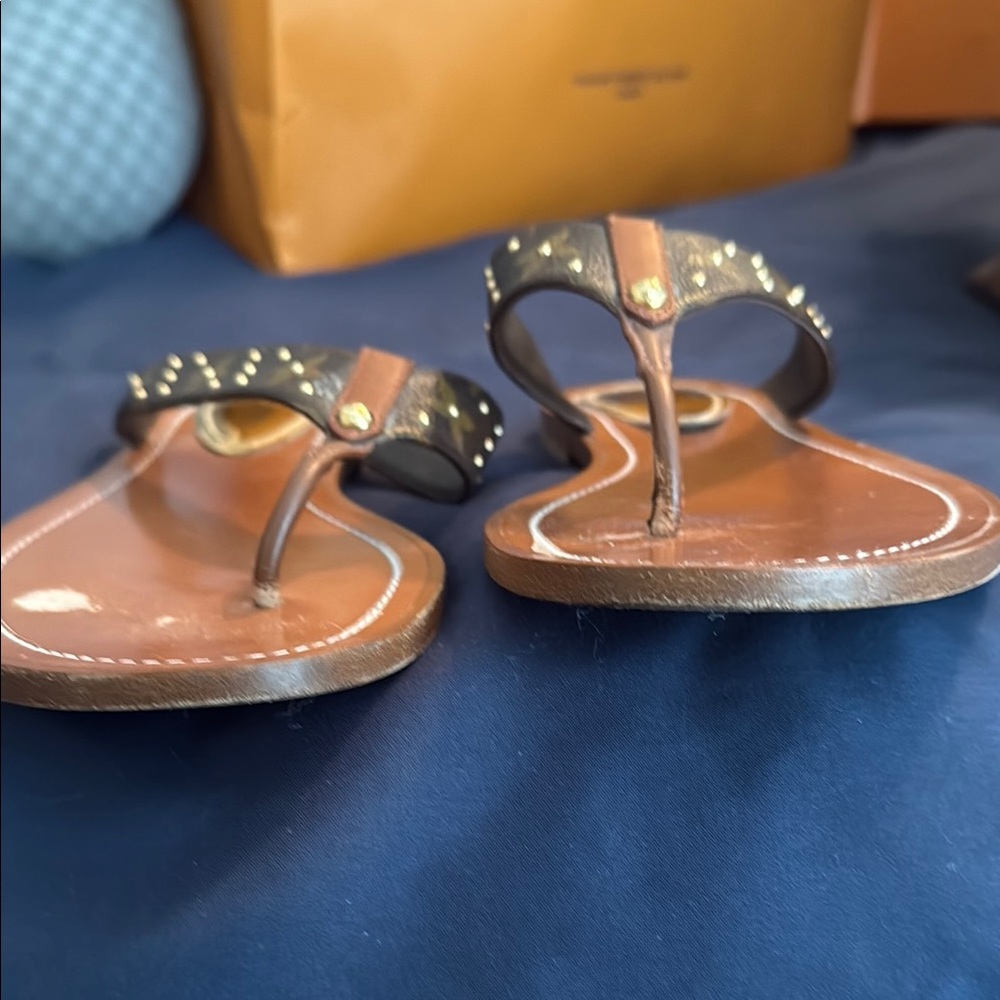 Louis Vuitton Black and Brown Sandals with Studded Straps - Picture 7 of 10